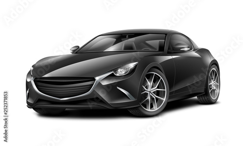 Black Sport Coupe Car. Generic Automobile S Class With Glossy Surface With Isolated Path. 