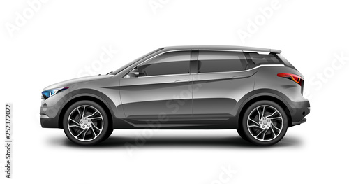 Grey Generic SUV Car. Off Road Crossover On White Background. Side View With Isolated Path photo