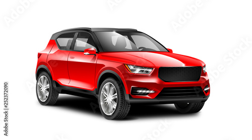 Red Generic SUV Car. Off Road Crossover On White Background With Isolated Path © Hennadii