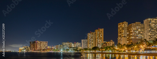 Waikiki beach Hawaii at night. 