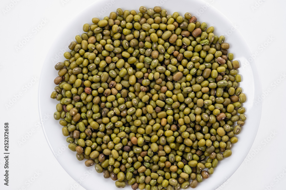 dry green beans, mung bean on white background dry green beans, mung bean on white background