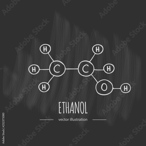Hand drawn doodle Ethanol chemical formula icon Vector illustration Cartoon molecule element Sketch alcohol molecular structure Structural scientific formula isolated on white background