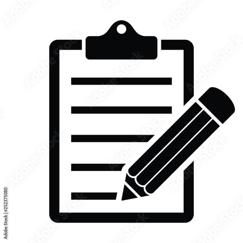 Clipboard and pencil icon isolated on white background