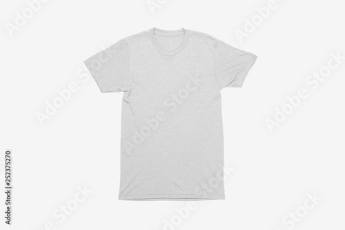 Blank White T-Shirts Mock-up on soft gray background, front view. Ready to replace your design.High resolution photo.