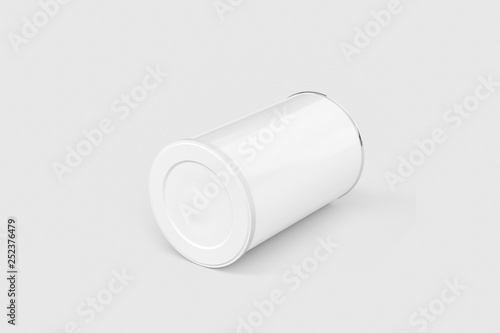 Round white Tin Can Mock up with lid. Container for tea, coffee, sugar, cereals, candy, spice, snack.3D rendering