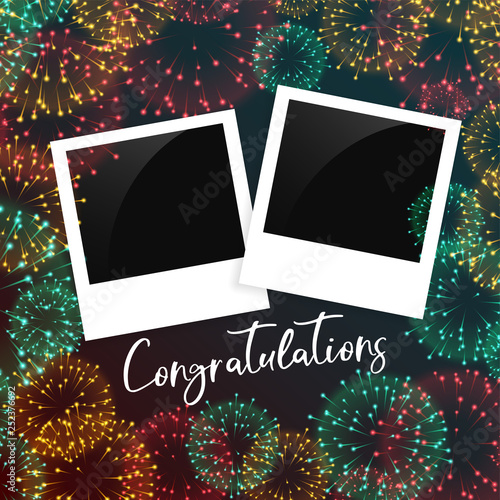 celebration background with photo frame and fireworks
