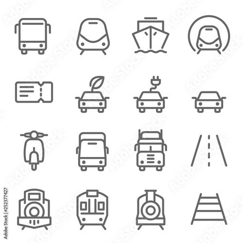 Transportation Vector Line Icon Set. Contains such Icons as Subway, Train, Eco Car, Truck and more. Expanded Stroke