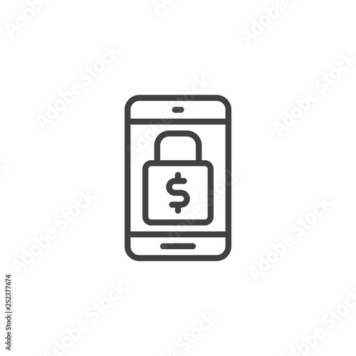 Online banking security line icon. linear style sign for mobile concept and web design. Mobile phone with money lock screen outline vector icon. Symbol logo illustration. Pixel perfect vector graphics