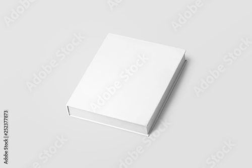 White gift box, white gift bag. Blank gift box and gift bag on a soft gray background with shadow. isolated. Blank Mock up file.3d rendering