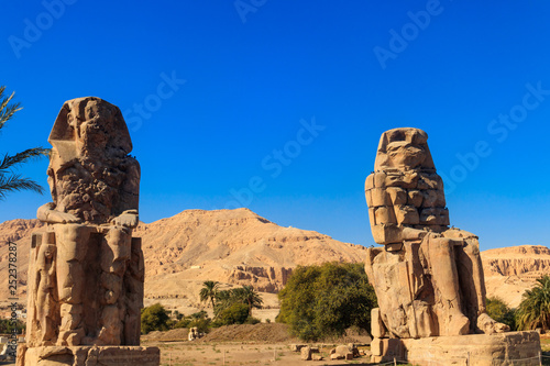 Colossi of Memnon, two massive stone statues of pharaoh Amenhotep III in Luxor, Egypt
