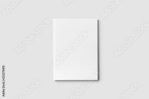 Blank white book mock-up on soft gray background. 3d rendering.
