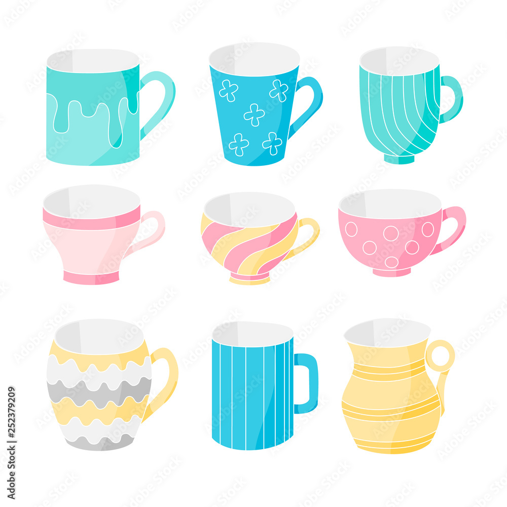 Set of mugs.  Isolated elements  on white background.