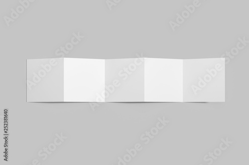 Accordion Fold Brochure, ten page leaflet, concertina fold. Blank white. White 5 page brochure mockup. 3D rendering. © sabir