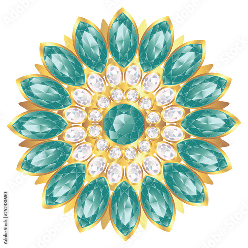 Brooch with pearl and emerald