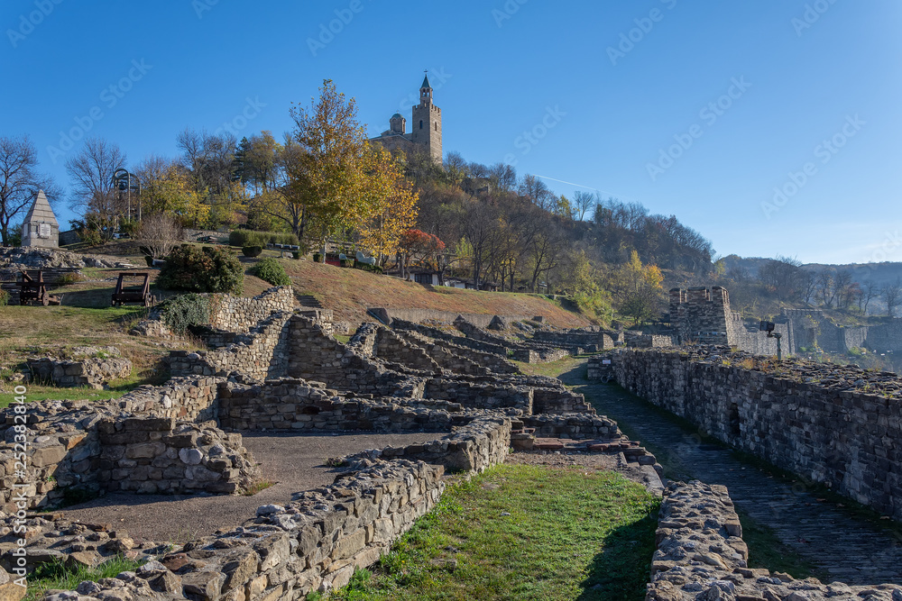 The medieval Tsarevets fortress and the Patriarchal church in Veliko Tarnovo, Bulgaria.