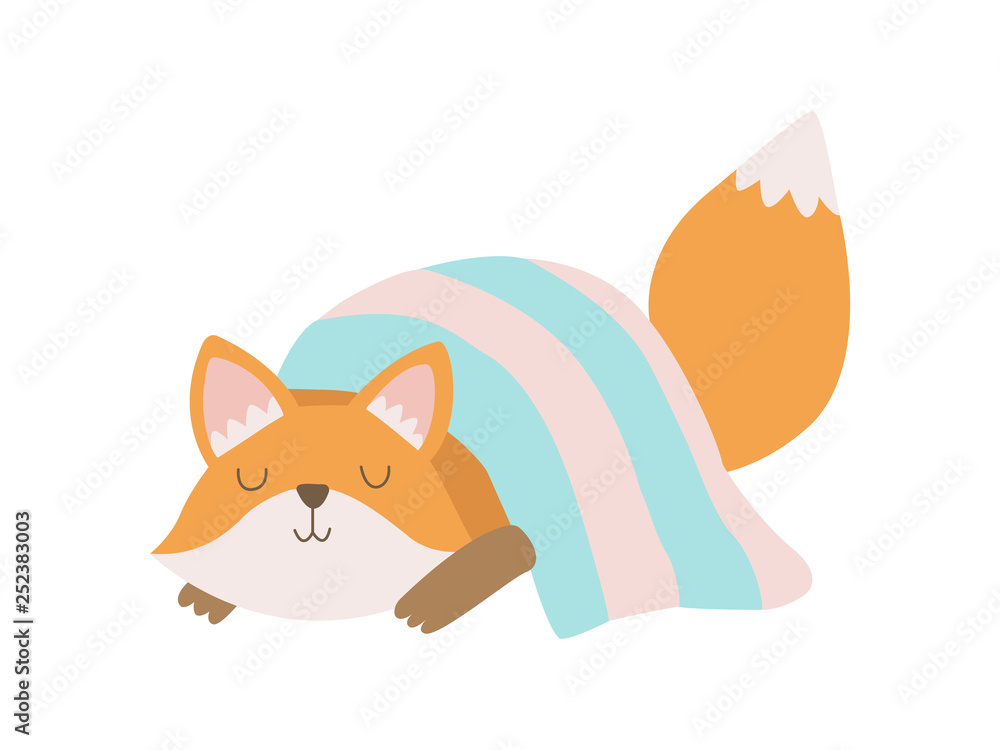 Cute Fox Cub Animal Sleeping Under Blanket Vector Illustration Cute Fox Cub Animal Sleeping Under Blanket Vector Illustration