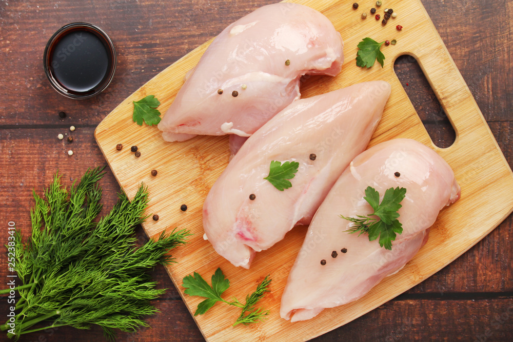 Chicken fillet with pepper and green ready for cooking Chicken fillet with pepper and green ready for cooking