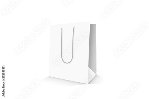 White Color Shopping Bag Mockup isolated on white background.3D rendering