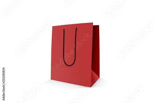 Red Color Shopping Bag Mockup isolated on white background.3D rendering