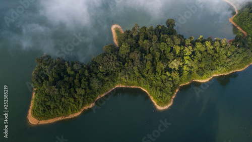  A beautiful landscape of aerial view at Royal Belum Malaysia with the fog surrounding the hill area