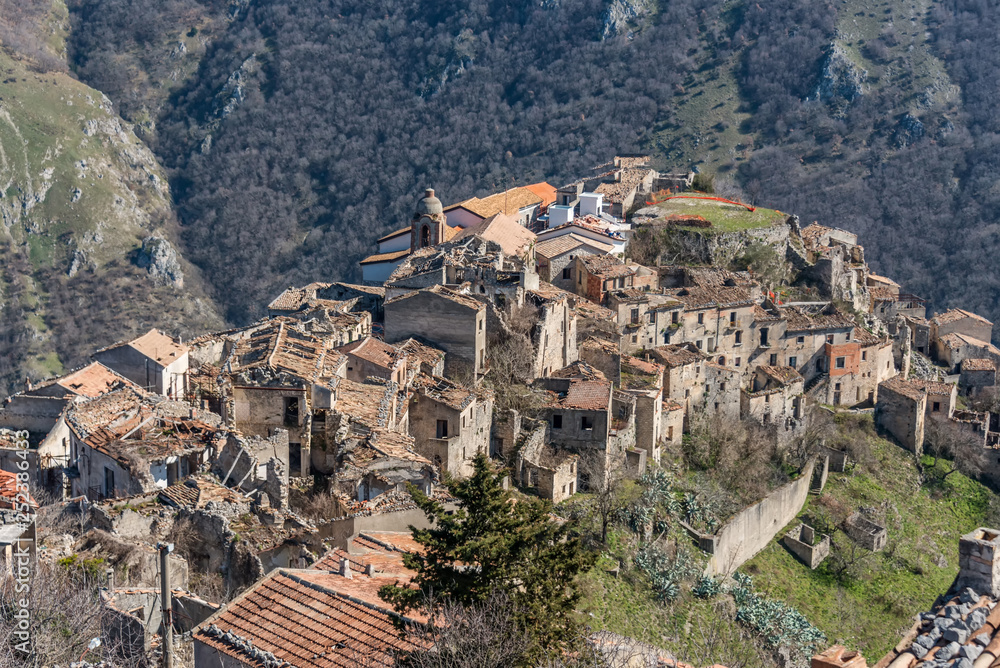 Abandoned Ruins of a Mountain Village Destroyed by an Earthquake in Italy