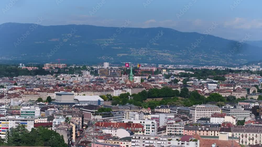 Aerial Switzerland Geneva June 2018 Sunny Day 90mm Zoom 4K Inspire 2 Prores  Aerial video of downtown Geneva in Switzerland on a beautiful sunny day with a zoom lens