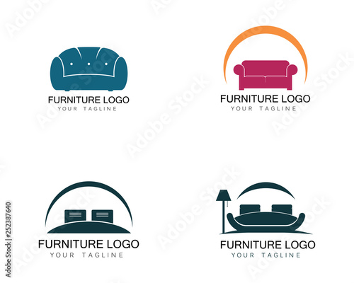 Furniture sofa logo design icon template. Home decor interior design vector illustration 