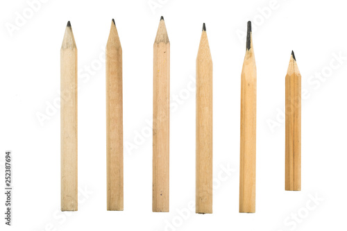 Short Pencils on Isolated White Background