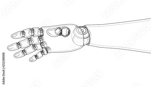 Robot hand outline. Vector rendering of 3d