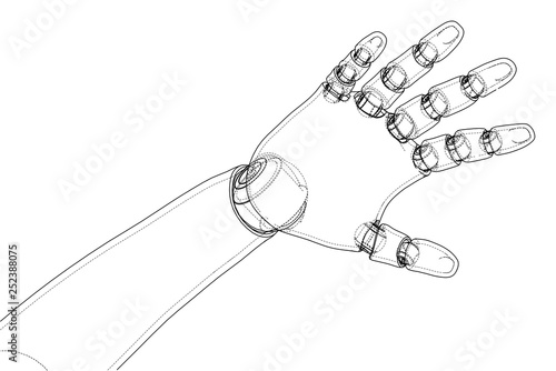 Robot hand outline. Vector rendering of 3d