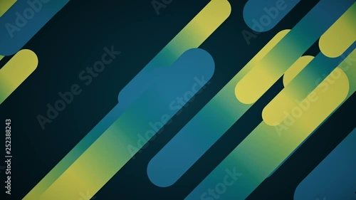 Abstract background in flat style with animation of rounded rectangles, circles and lines on colorful backdrop. Animation of seamless loop.