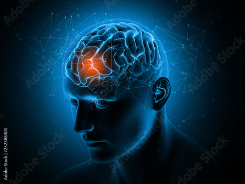 3D medical background with brain highlighted
