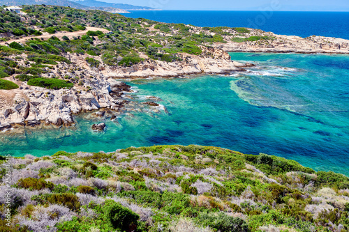 Beautiful beach and rocky coastline landscape in Greece