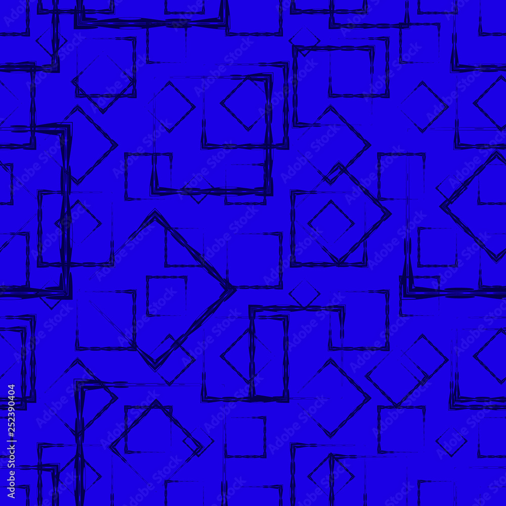 A lot of dark rhombuses and squares in chaos on a blue background.