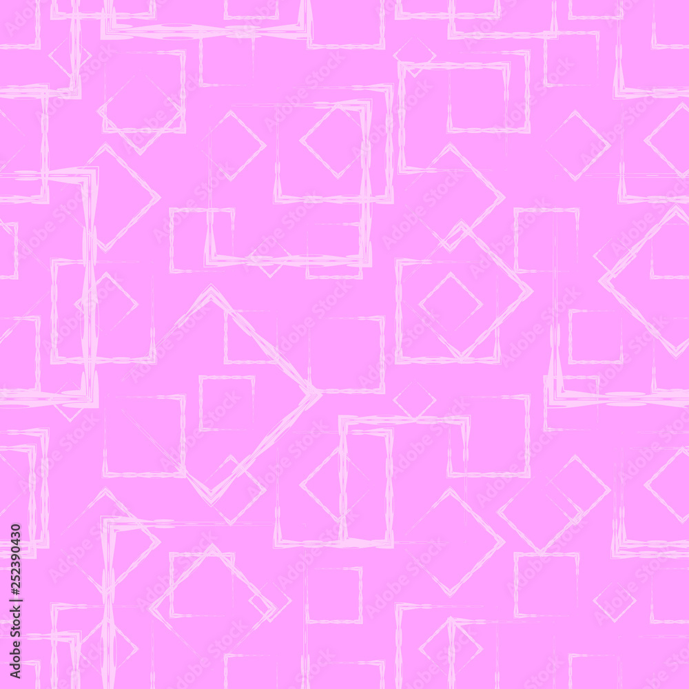 A lot of white rhombuses and squares in chaos on a pink background. A lot of white rhombuses and squares in chaos on a pink background.