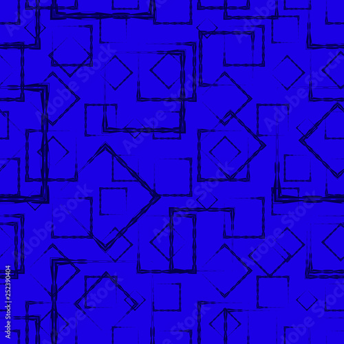 A lot of dark rhombuses and squares in chaos on a blue background.