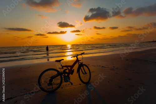 Thailand, Adult, Adults Only, Beach,man.bike,sunset © weera