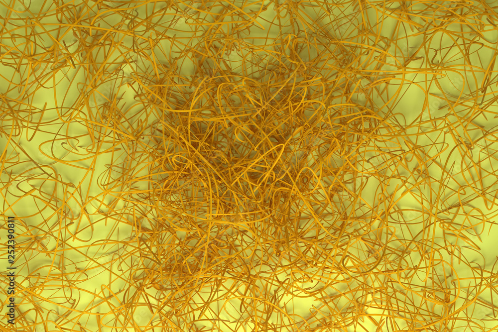 Obraz premium Background abstract CGI composition, messy strings virtual backdrop for design, graphic resource. 3D render.