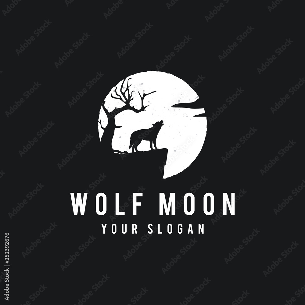 Wolf howling on the moon background in grunge style. For a dark background. - Vector Wolf howling on the moon background in grunge style. For a dark background. - Vector