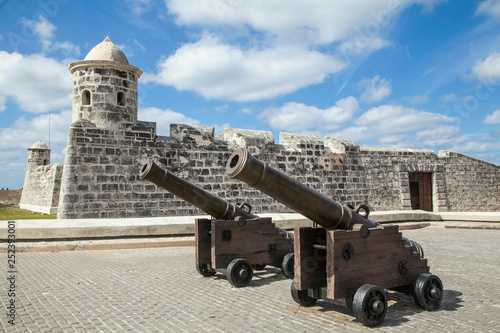  Havana, Cuba - 22 January 2013: A fortress with very old cannons in the foreground