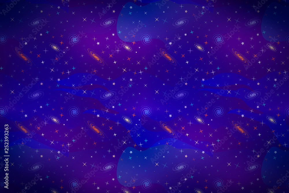 Fototapeta Cartoon deep space background with lots of colorful stars and galacticas