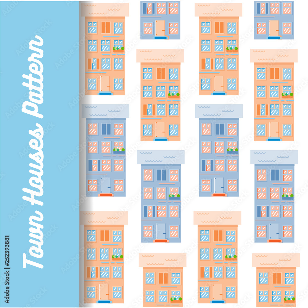 houss grey1Set of patterns with town houses. Two vector sets
