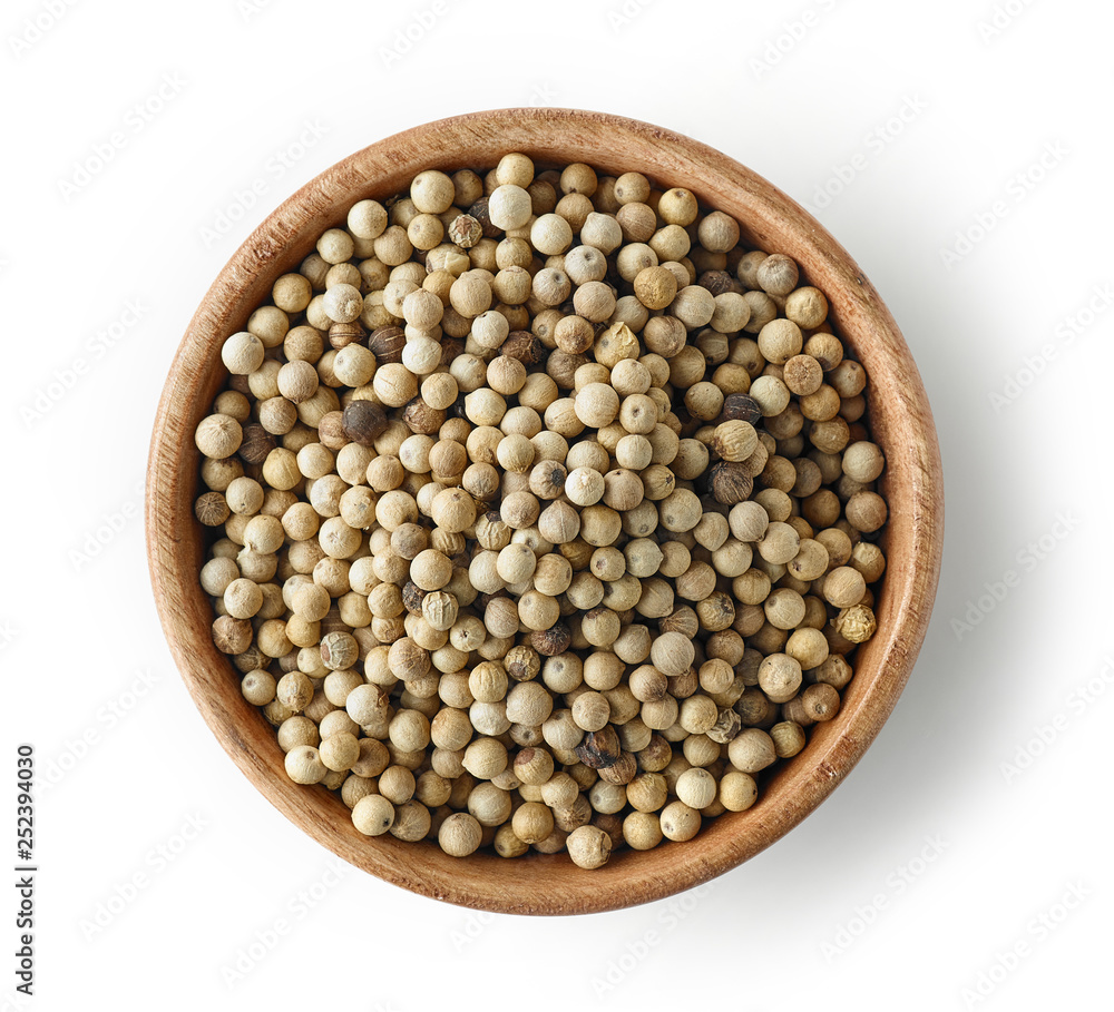 wooden bowl of white pepper wooden bowl of white pepper