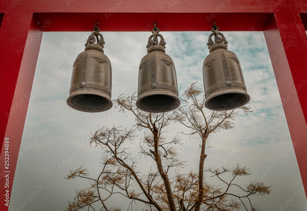 Three bells, Wat Tham Khao Noi, Kanchanaburi, Thailand.