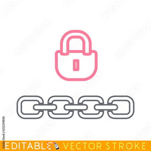 Locked chain icon. White background. Easy changing vector with editable strokes.