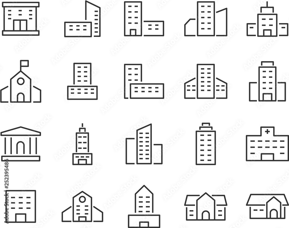 set of buiding icons, such as city, apartment, condominium, town