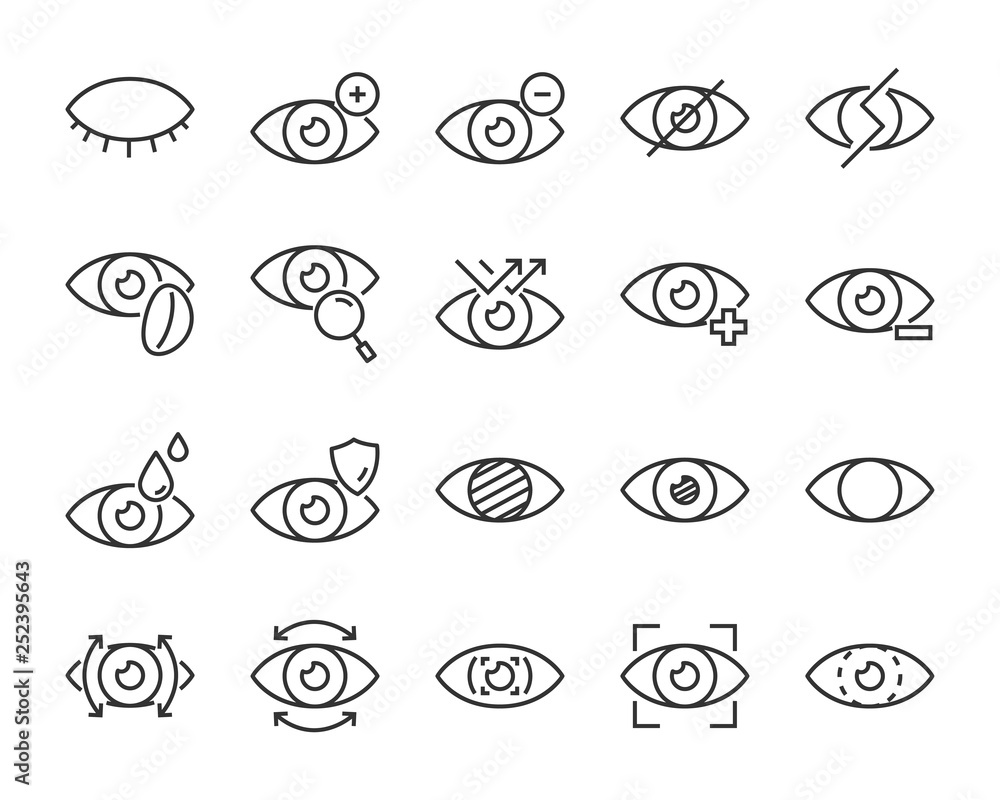 set of eye icons, such as eyedropper, sensitive, blind, eyeball, eyeproblem, lens set of eye icons, such as eyedropper, sensitive, blind, eyeball, eyeproblem, lens