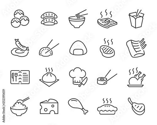 se of food icons, such as shushi, meal, steak, noodle, onigiri