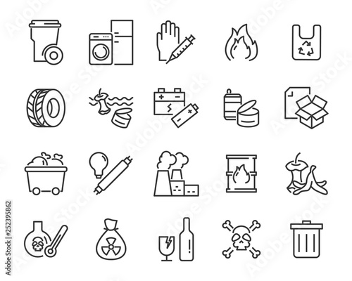 set of waste icons, such as garbage, pollution, dirty, trash, industry photo