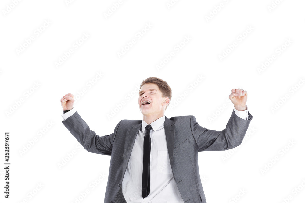 closeup.a very happy young businessman.isolated on a white closeup.a very happy young businessman.isolated on a white